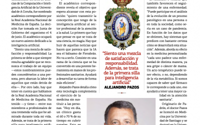 Alejandro Pazos en la Revista Oficial del Colegio Médico de A Coruña