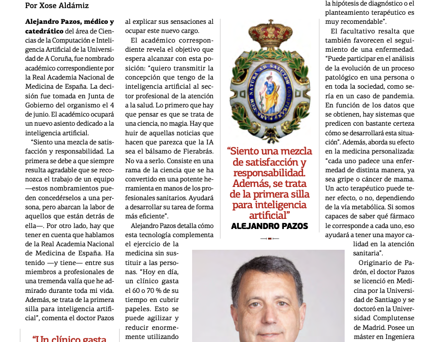 Alejandro Pazos en la Revista Oficial del Colegio Médico de A Coruña